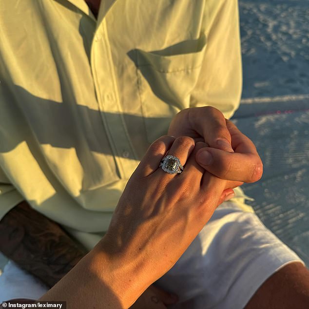 The lovebirds also shared a close-up of the impressive engagement ring