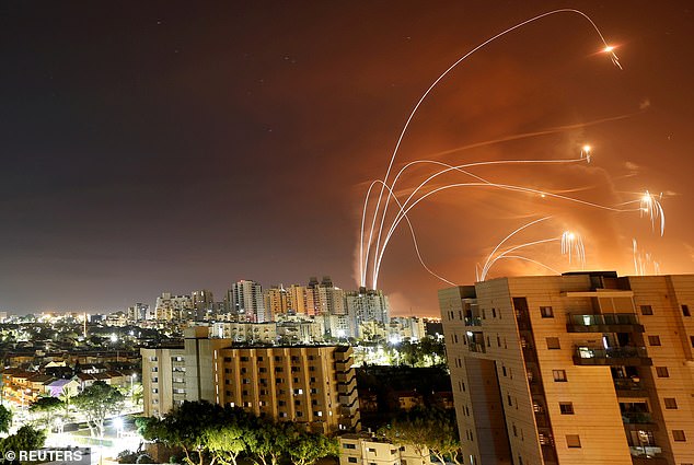 Leaders of the terror group even used drones to map potential targets and Israeli cities within a few kilometers of the $1 billion Iron Dome barrier system designed to protect the nation.  (Pictured: the turret system intercepts missiles)