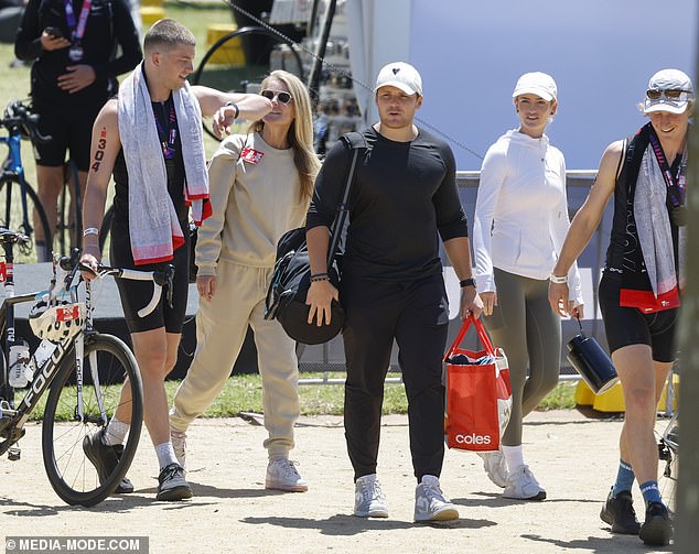 Simone seemed delighted as she caught up with Jackson, 24, and his girlfriend and was seen laughing with them as they walked down a busy street