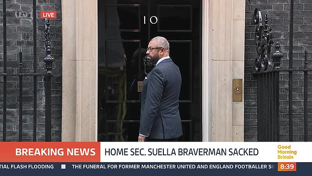 Foreign Secretary James Cleverly has been sighted in Downing Street, sparking speculation he could take over the reins at the Home Office.