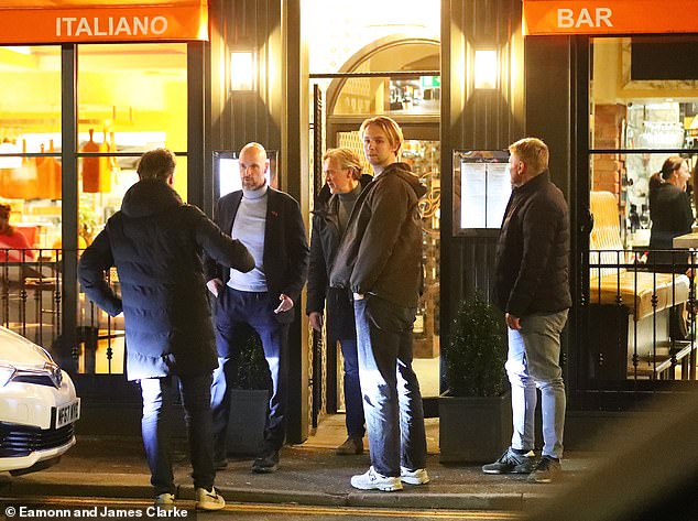 The Man United boss appeared with friends at a popular Italian restaurant in Hale, Cheshire