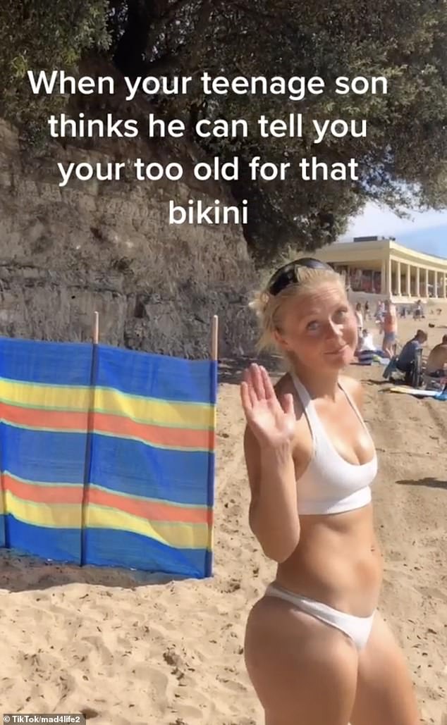 Ashley, who goes by @mad4life2 on TikTok, posted a clip at Barry Island Beach in South Wales, where she donned a white two-piece bikini