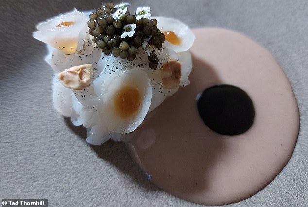 Squid with roasted seaweed butter and Ossietra caviar