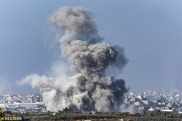 Smoke rises over Gaza, as seen from southern Israel, amid the ongoing conflict