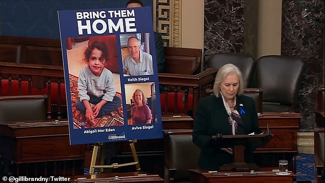 Kirsten Gillibrand promised to take her home, saying: “I met the families of hostages held by Hamas terrorists, including Abigail Mor Edan.  And I promised them: we will go to the ends of the earth to bring their loved ones home.”