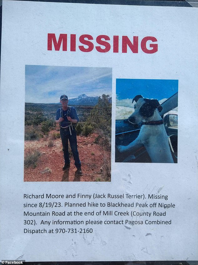 The Colorado Missing Person Organization posted a flyer of the missing hiker and his dog on their website with the latest news