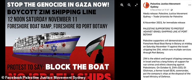 Several social media posts promoted the Port Botany jet ski protest and claimed Zim was an 