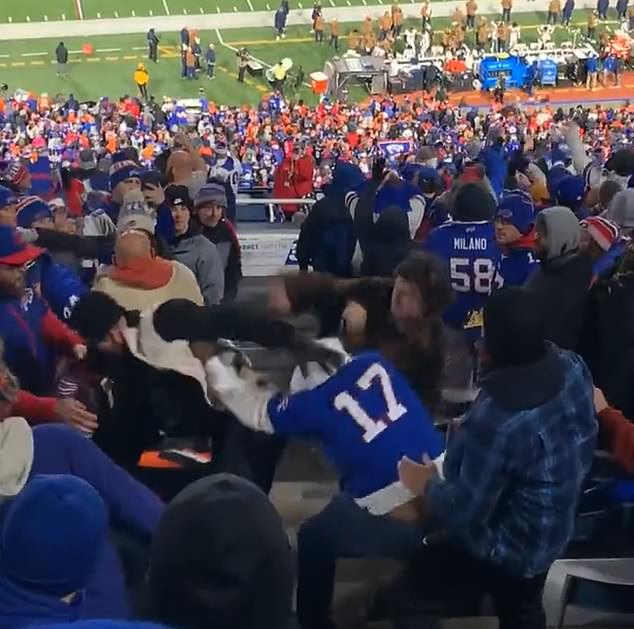 The man in the Josh Allen jersey (17) was double-teamed but took care of himself