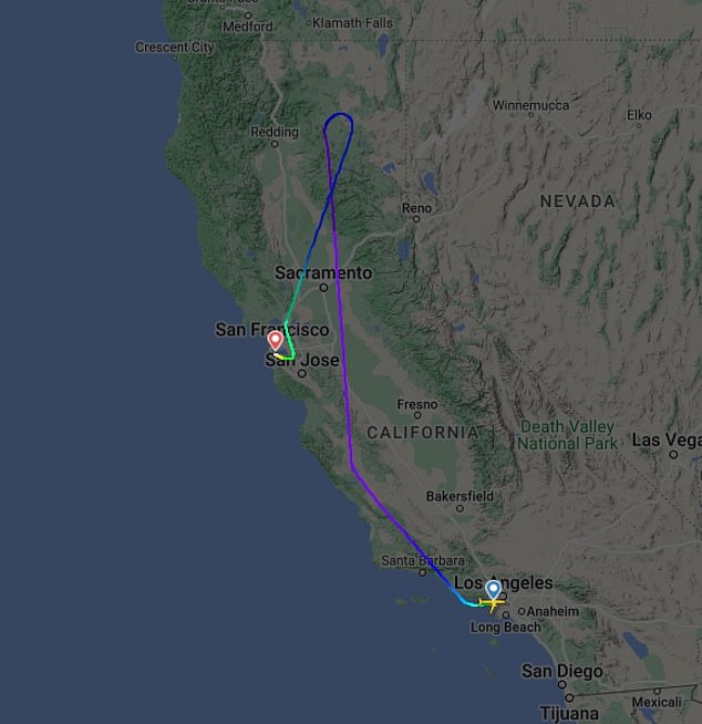 Flight UA1909 was seen making an unexpected loop and heading to San Francisco just an hour after takeoff from Los Angeles