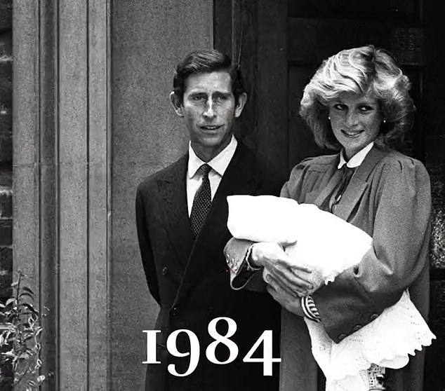 The King with the late Princess Diana shortly after the birth of Prince Harry on September 15, 1984 at St. Mary's Hospital in London