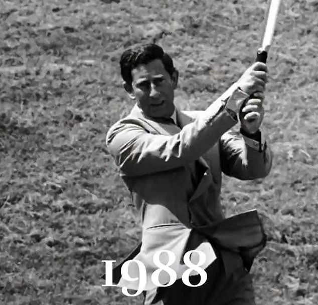 The King's sporting prowess is also celebrated, with a black and white photo showing him hitting a cricket ball