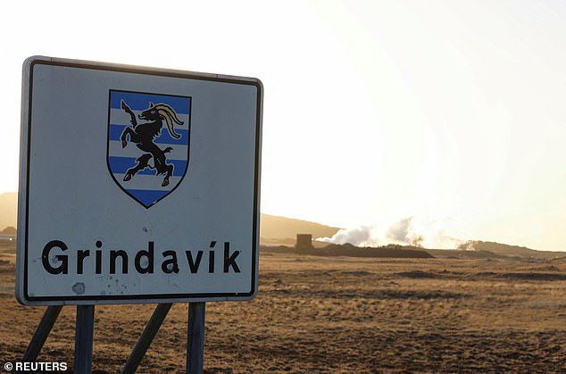 A sign from the village of Grindavik, which had to be evacuated due to volcanic activity