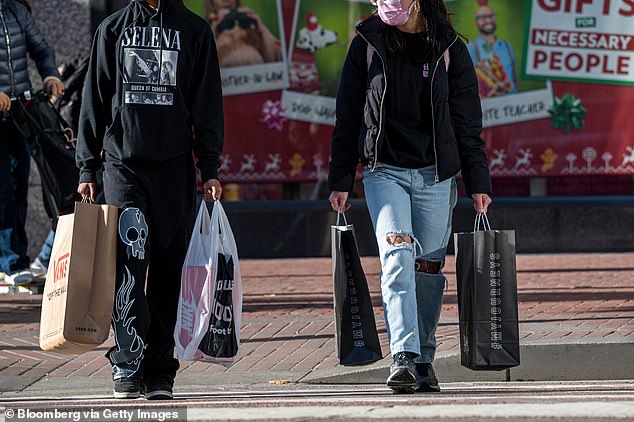 Shoppers carry bags in San Francisco, California