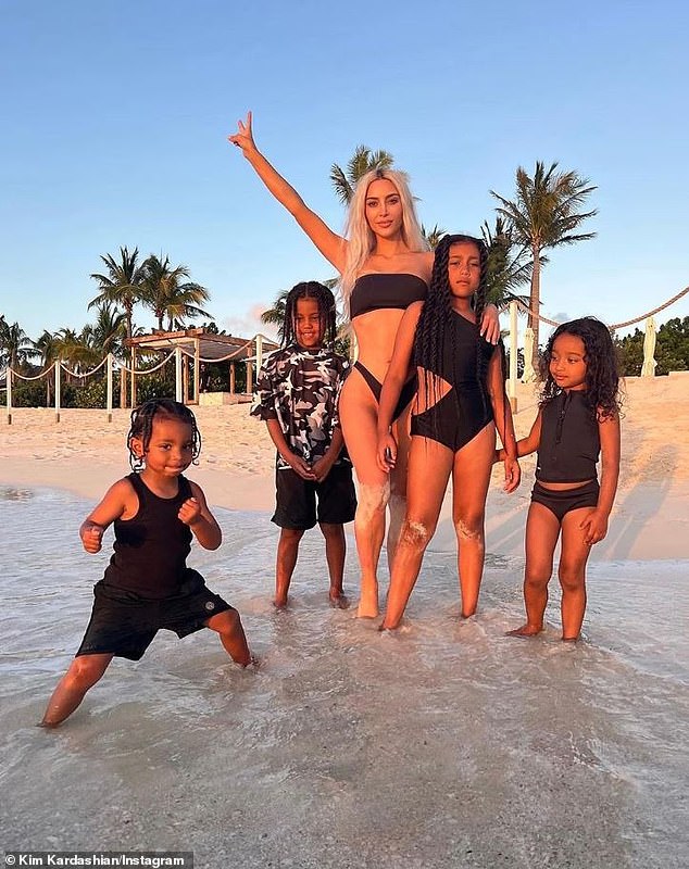 Mother: Kim filed for divorce from the rapper in 2021, citing irreconcilable differences and initially agreeing to joint custody before a 2022 breakdown that saw the former couple clash over their children: daughters North, 10, and Chicago, five , and sons Psalm , four, and Saint, seven