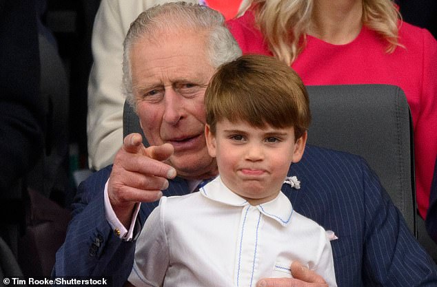 Pictured: King Charles and Prince Louis at the Platinum Jubilee concert outside Buckingham Palace in June 2022