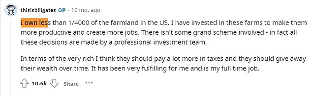 Late last year, Gates defended his recent interest in agriculture after many accused him of buying 