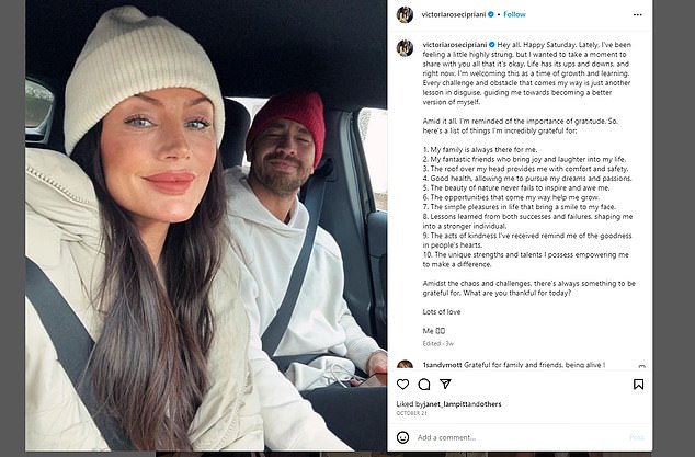 Victoria shared a cryptic Instagram post in her last post with Danny in October - a month later the couple announced their marriage was over