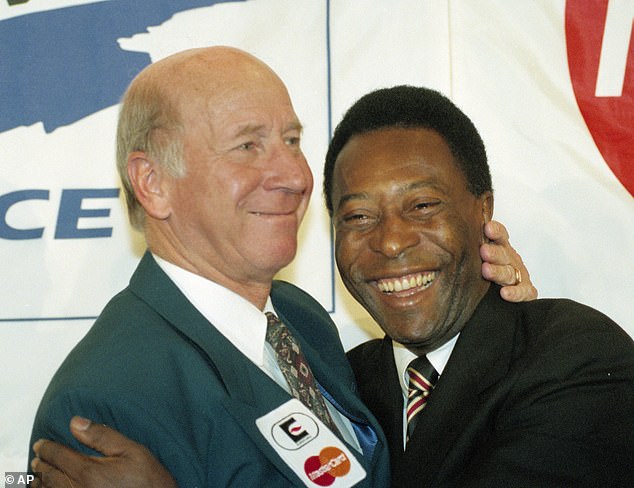 Charlton (pictured left with Pele in 1995) is said to have given the event's founder, Abraham Boakye, his nickname