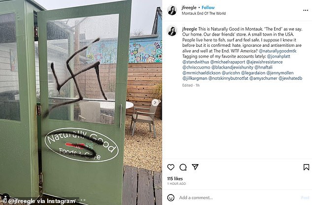 Naturally Good Food and Café in Montauk was vandalized earlier this month with swastikas, the symbol of hatred against Jews.  Owner Jane Freeman posted about the hate crime