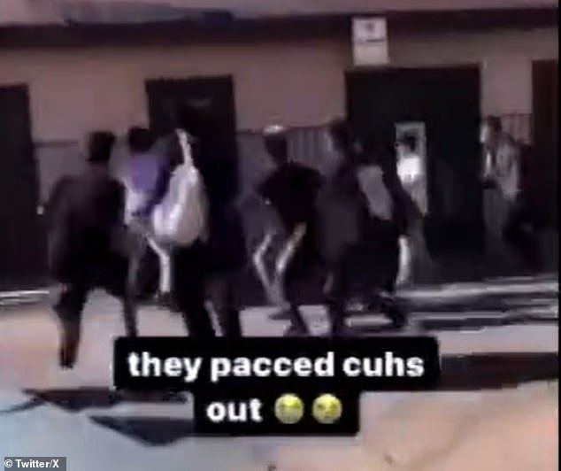 In shocking footage of the attack shared on social media, around 15 bullies attacked a student, believed to be 17-year-old Jonathan Lewis.  Police have not officially verified the images.