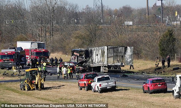 Scanner traffic showed a tractor-trailer hitting a commercial bus carrying dozens of passengers