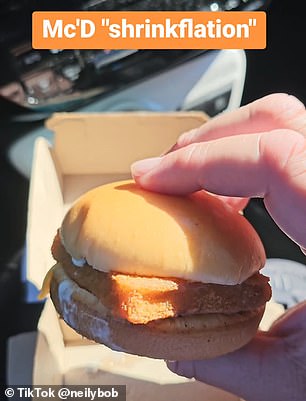 The debate comes after Neily Bob, a US-based content creator, posted a video of the Filet-O-Fish and wrote in the caption: 'McDonald's Fish Filet is the latest victim of #shrinkflation'