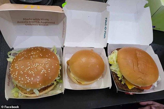 An Australian customer posted a photo of the Filet-O-Fish between a McChicken and beef burger to compare sizes