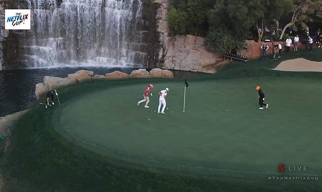 Confusion ensued from the start at this 'race' hole, with all four golfers trying to finish first