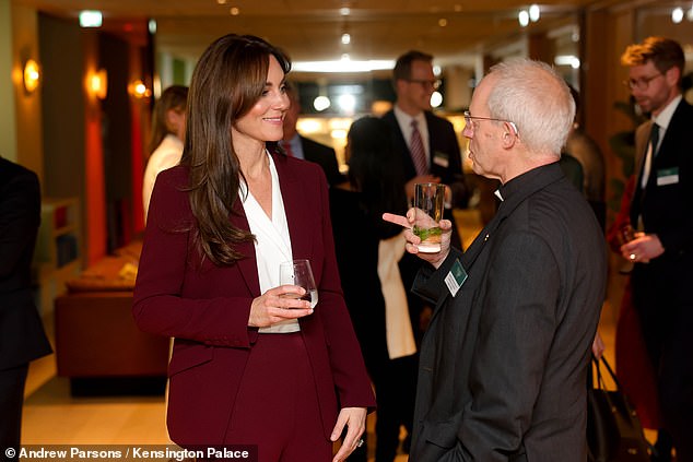 The royal grinned as she chatted with Justin Welby at the Shaping Us National Symposium reception