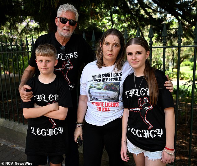 Tyler's family (from left: brother Lucas, father Jack Whitton, mother Joanne Crisp and sister Chelsea) attended a union-organized meeting in Brisbane on Wednesday