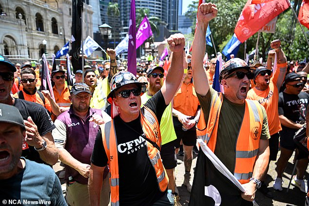 Workers at the rally shouted: 'Annastacia (Palaszczuk) you can stop it, workers' lives are not for profit' and demanded 'safe locations now'