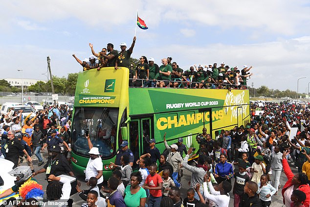 The South African rugby heroes were greeted by thousands of fans after their World Cup victory