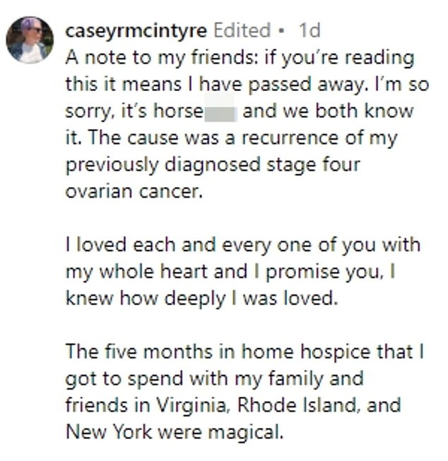 Casey described her final months as 