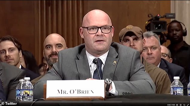 The confrontation on the Senate side was sparked by Sean O'Brien (pictured) challenging Mullin to a fight on Twitter in June, when he called him a 