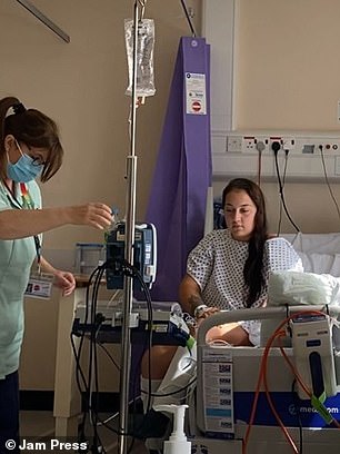 Mrs Gibbons pictured after her operation to remove her uterus, cervix, fallopian tubes, appendix and lymph nodes