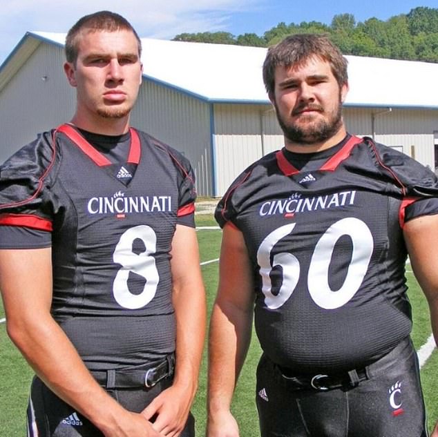 He is seen in college with his brother Jason (right) at the University of Cincinnati