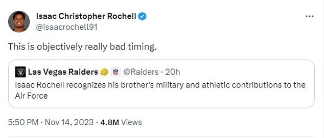 Rochell complained about the way the Raiders handled their decision after news of his release broke