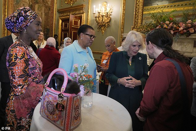 Camilla joins Baroness Scotland to talk to guests at the Commonwealth Leader's event