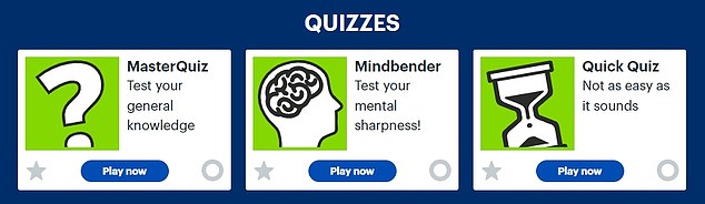 MasterQuiz, Mindbender and Quick Quiz are multiple choice quizzes available for free in the new puzzle section of DailyMail.com - and updated daily