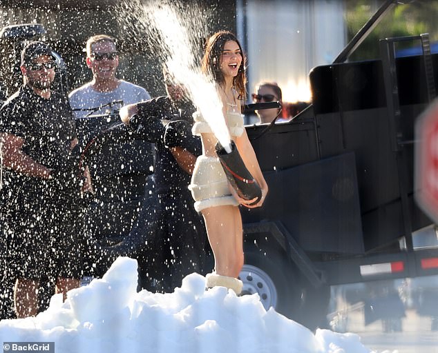 Is she really fur?  Kendall was scantily clad in a far from wintery 100% lambskin ensemble, consisting of a €1,700 'Le Bandeau Pilou' top, a €1,700 'La Jupe Pilou' miniskirt and €1,700 'Les Bottes Pilou' boots 1,200.