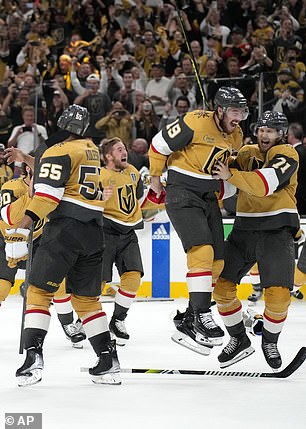 The Vegas Golden Knights celebrate winning the Cup