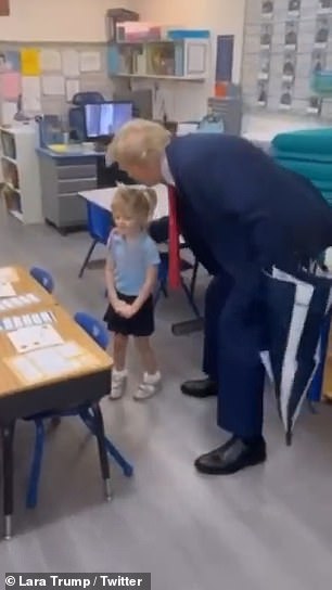 Footage was captured of the moment Carolina, the daughter of Eric and Lara Trump, showed her grandfather her desk