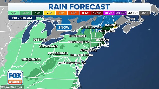 Coastal areas of New England, including Martha's Vineyard and Downeast Maine, are likely to see several inches of rain through Saturday