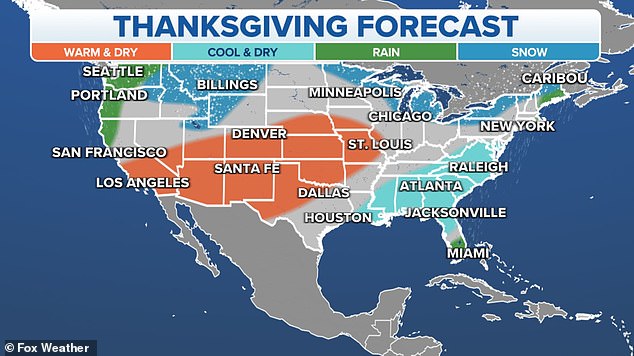 The I-95 corridor will largely escape the worst of the precipitation, with cities like Philadelphia and New York expected to see no more than an inch of rain