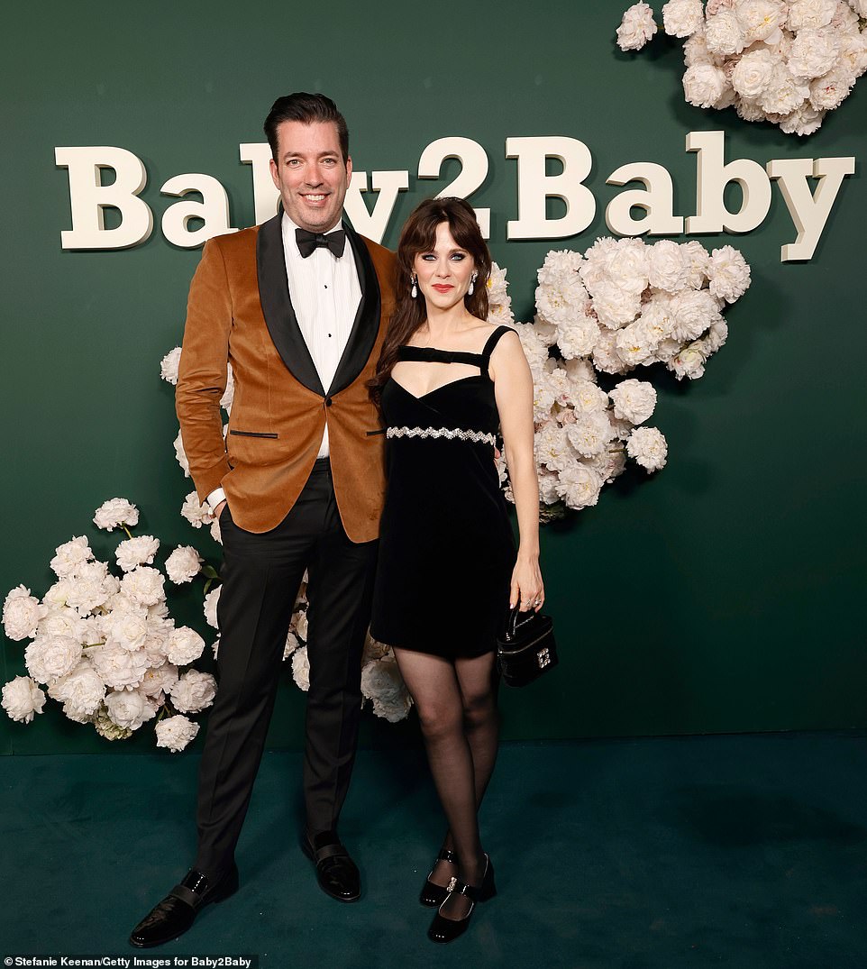 Engaged: Missing from Zooey's side is her fiancé of three months - Property Brothers producer-star Jonathan Scott (L, pictured Saturday) - as well as her daughter Elsie Otter, 8;  and son Charlie Wolf, 6;  (with ex-husband #2 Jacob Pechenik)