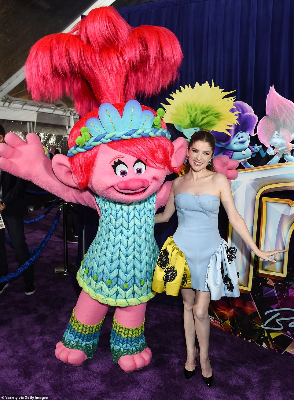 Woe!  The 38-year-old Oscar nominee proudly posed with a life-size version of her Trolls character Queen Poppy