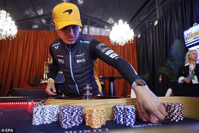 McClaren star Lando Norris was seen at one point trying his luck at the roulette table