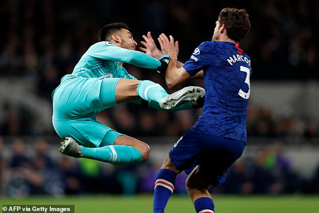 Tottenham goalkeeper Paulo Gazzaniga crashed into Chelsea defender Marcos Alonso