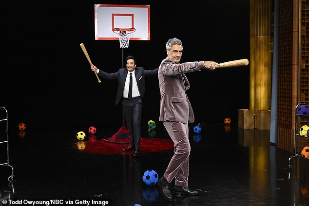 Fun: During the show, Taika played a game with Jimmy, in a hilarious way, with baseball bats and blue footballs