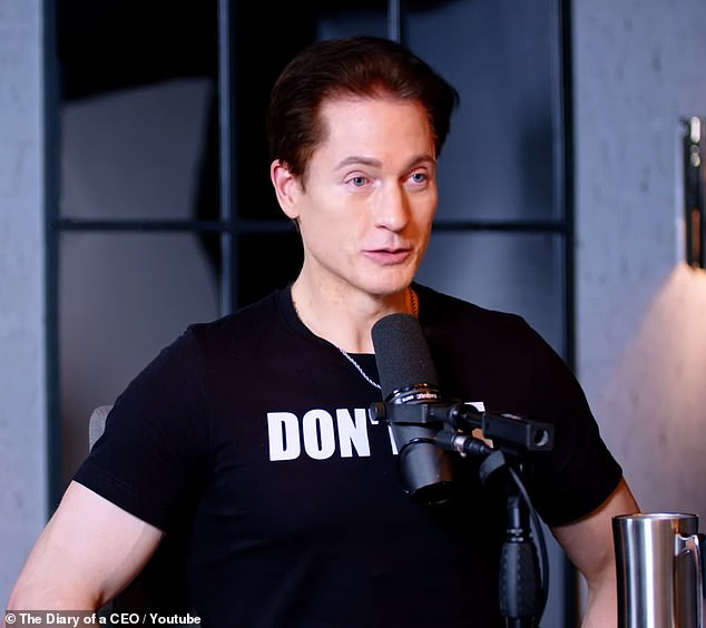 The tech entrepreneur (pictured) appeared on the Diary of a CEO podcast and revealed his penis was 15 years younger thanks to his controversial anti-aging methods